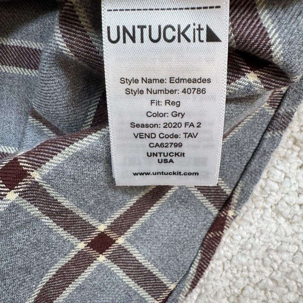 UNTUCKit Mens Edmeades Regular Fit Button Down Flannel Shirt Gray Plaid Sz Large - Picture 4 of 7